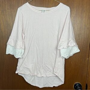 Elle Woman’s Casual Striped Pink and White Summer Top Size Large